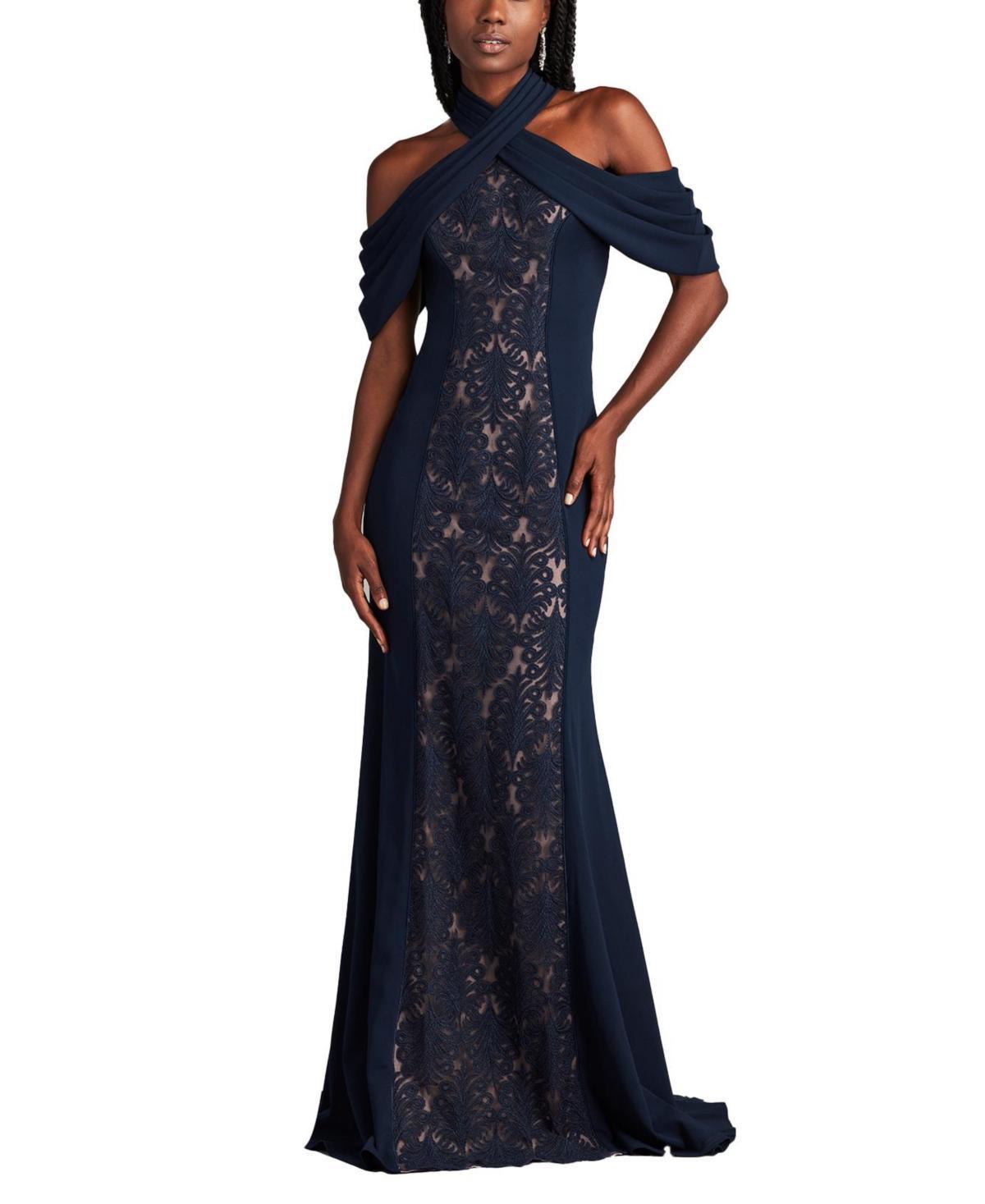 Tadashi Shoji Womens Kato Embroidered Off-Shoulder Halter Gown Product Image