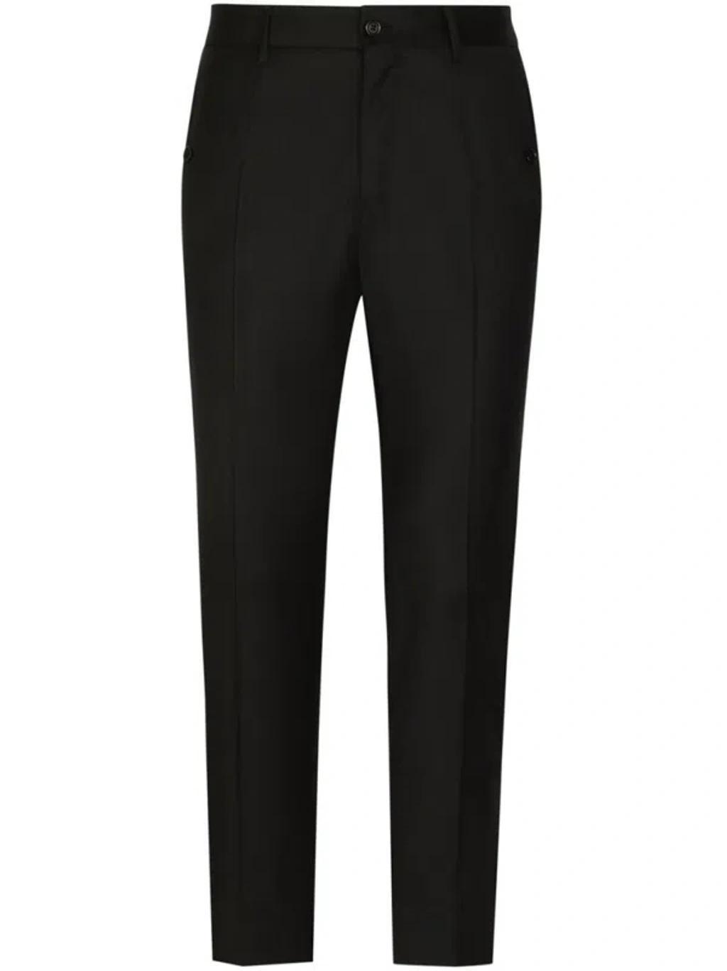 Chambray Pressed Crease Tapered Trousers In Black Product Image