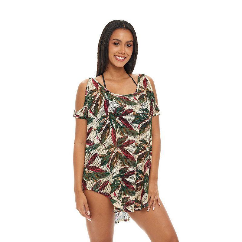 Womens Jordan Taylor Printed Cold Shoulder Tunic Swim Cover- Product Image