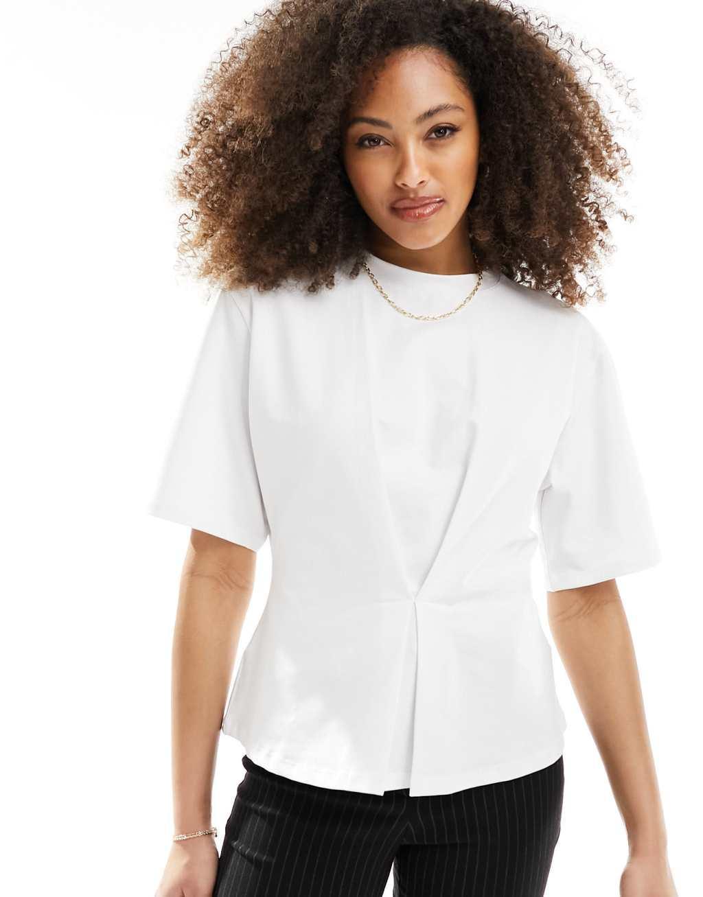 French Connection pleat detail T-shirt in white product image