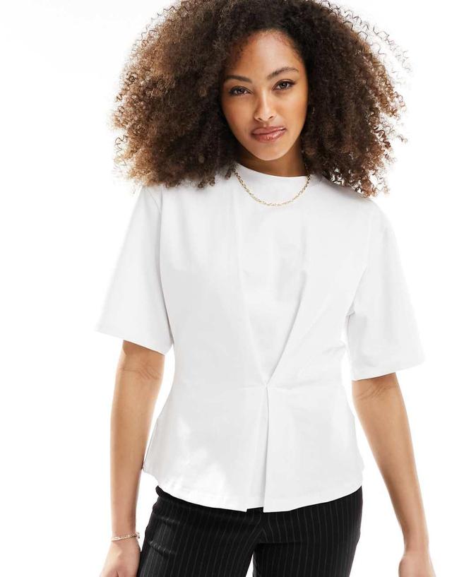 French Connection pleat detail T-shirt in white Product Image