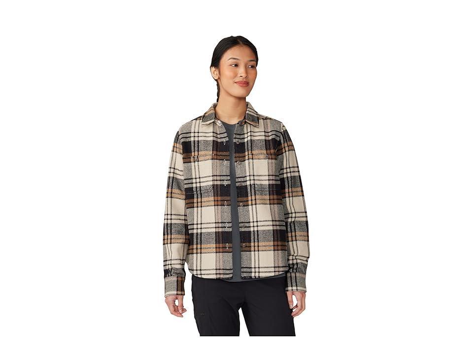 Mountain Hardwear Plusher Long Sleeve Shirt (Oyster Shell Plaid Print) Women's Clothing Product Image