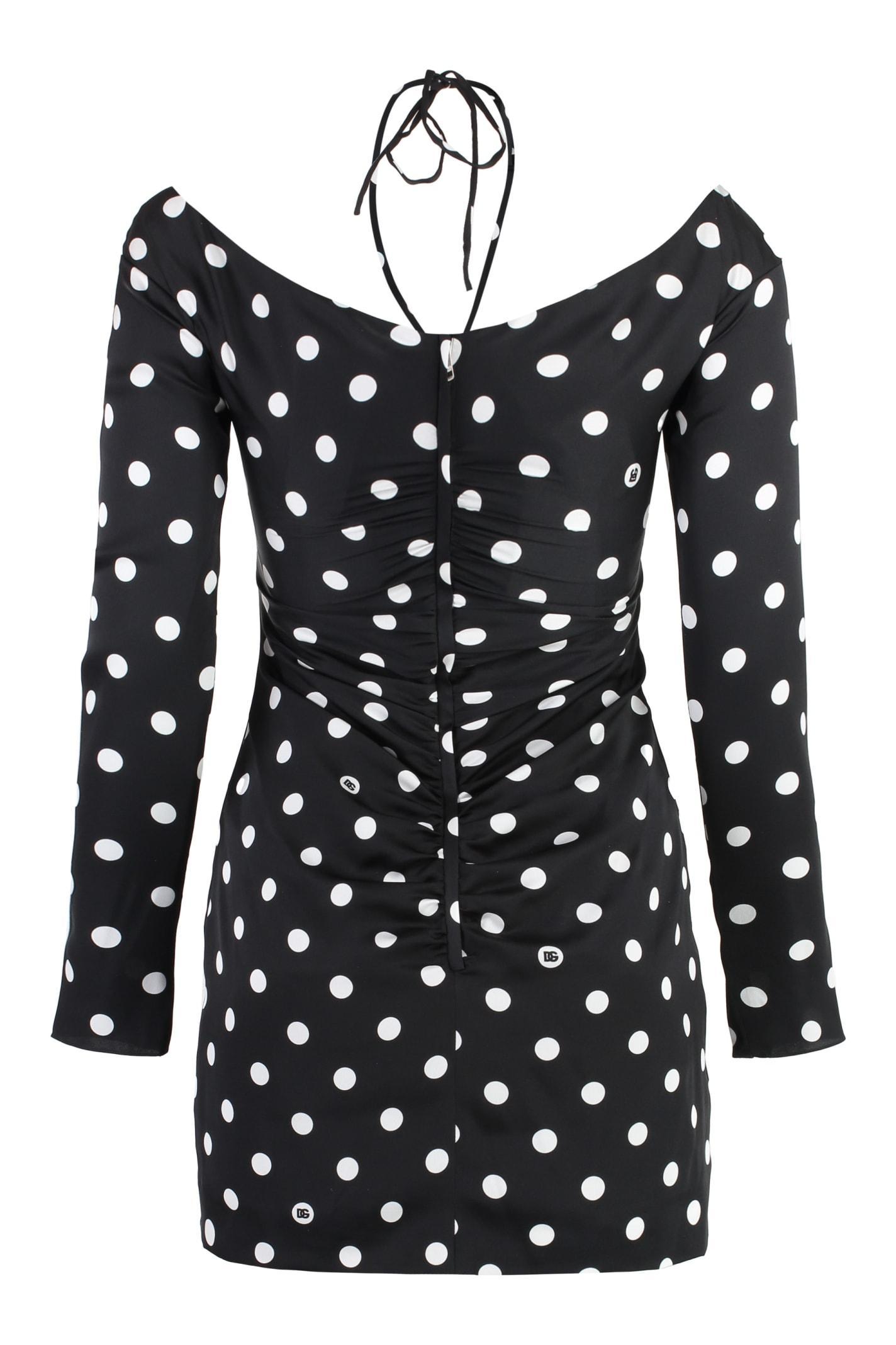 DOLCE & GABBANA Polka-dot Print Silk Mini Dress In Black Product Image