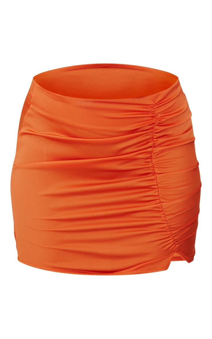 Bright Orange Satin Ruched Side Mini Skirt Product Image