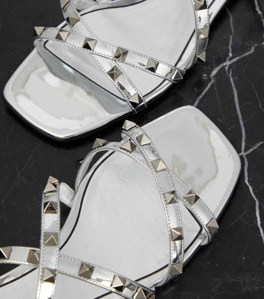 Rockstud Leather Gladiator Sandals In Silver Product Image