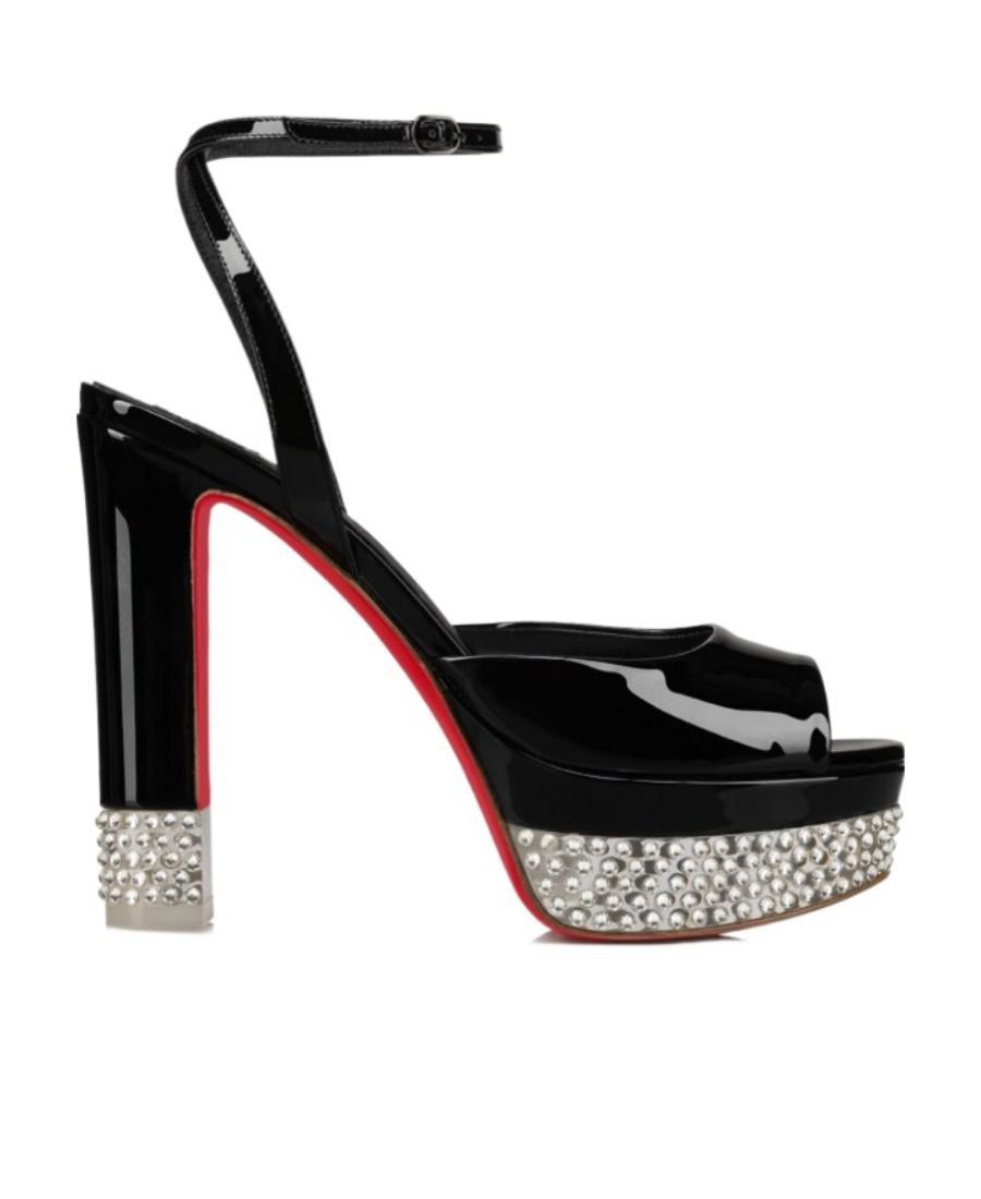 CHRISTIAN LOUBOUTIN Cassandrissima Alta Crystal Leather Sandals 130 In Black Product Image