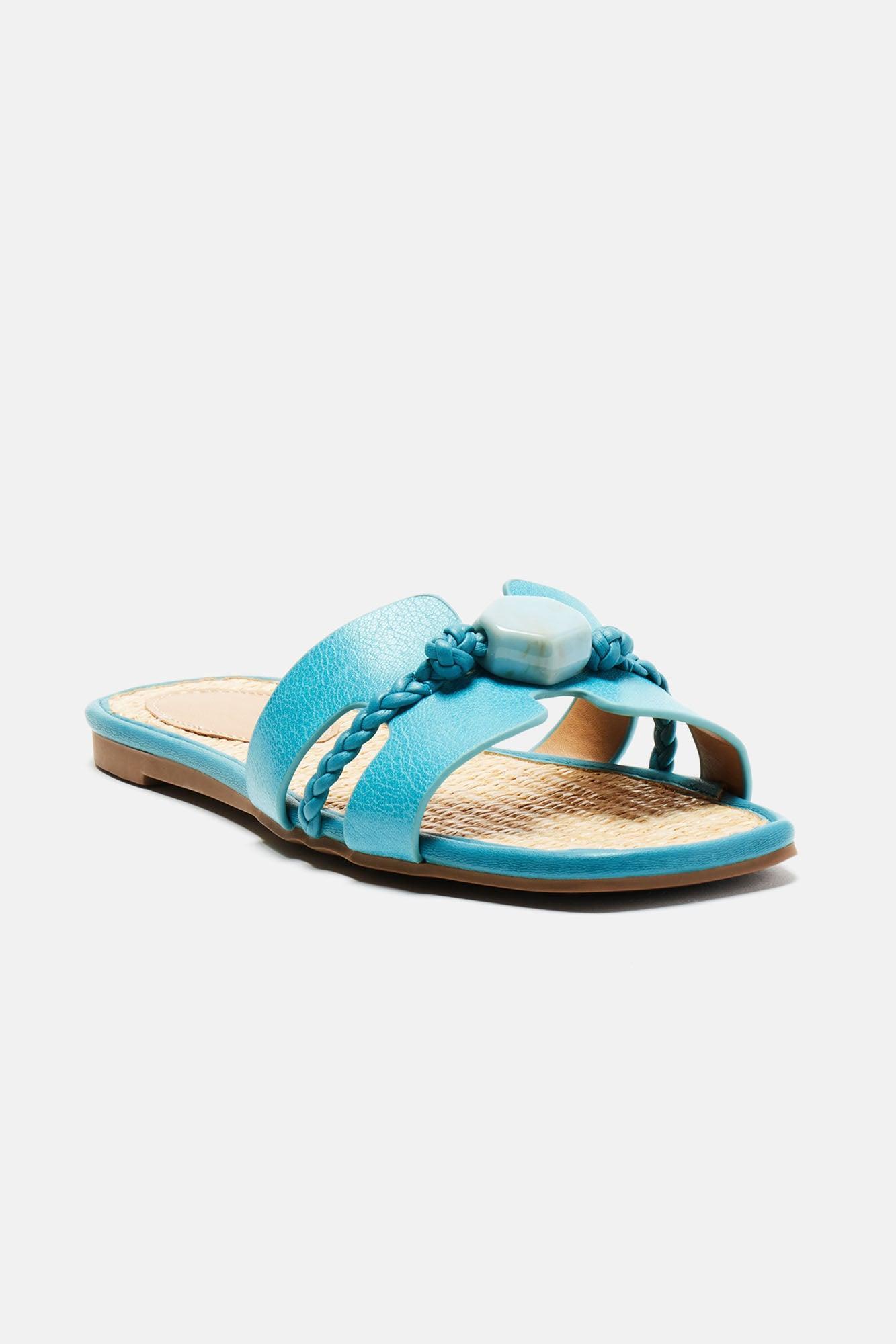 Kiera Braided Flat Sandals - Teal Product Image