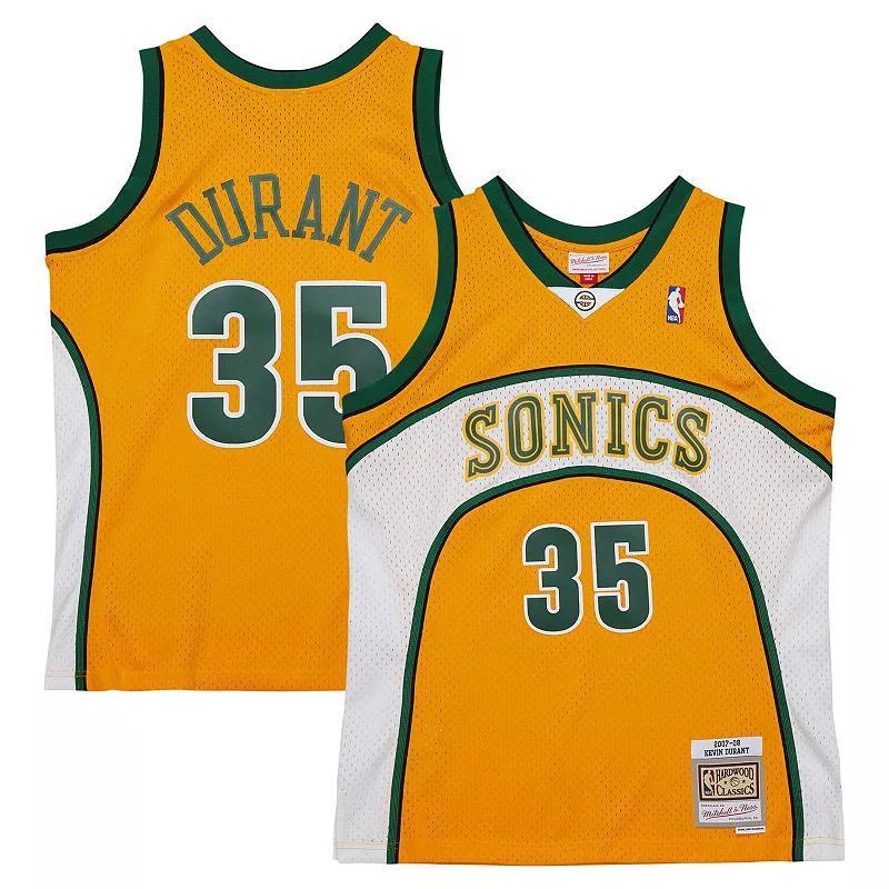 Mens Mitchell & Ness Kevin Durant Yellow Seattle SuperSonics 2007/08 Hardwood Classics Swingman Throwback Jersey Product Image