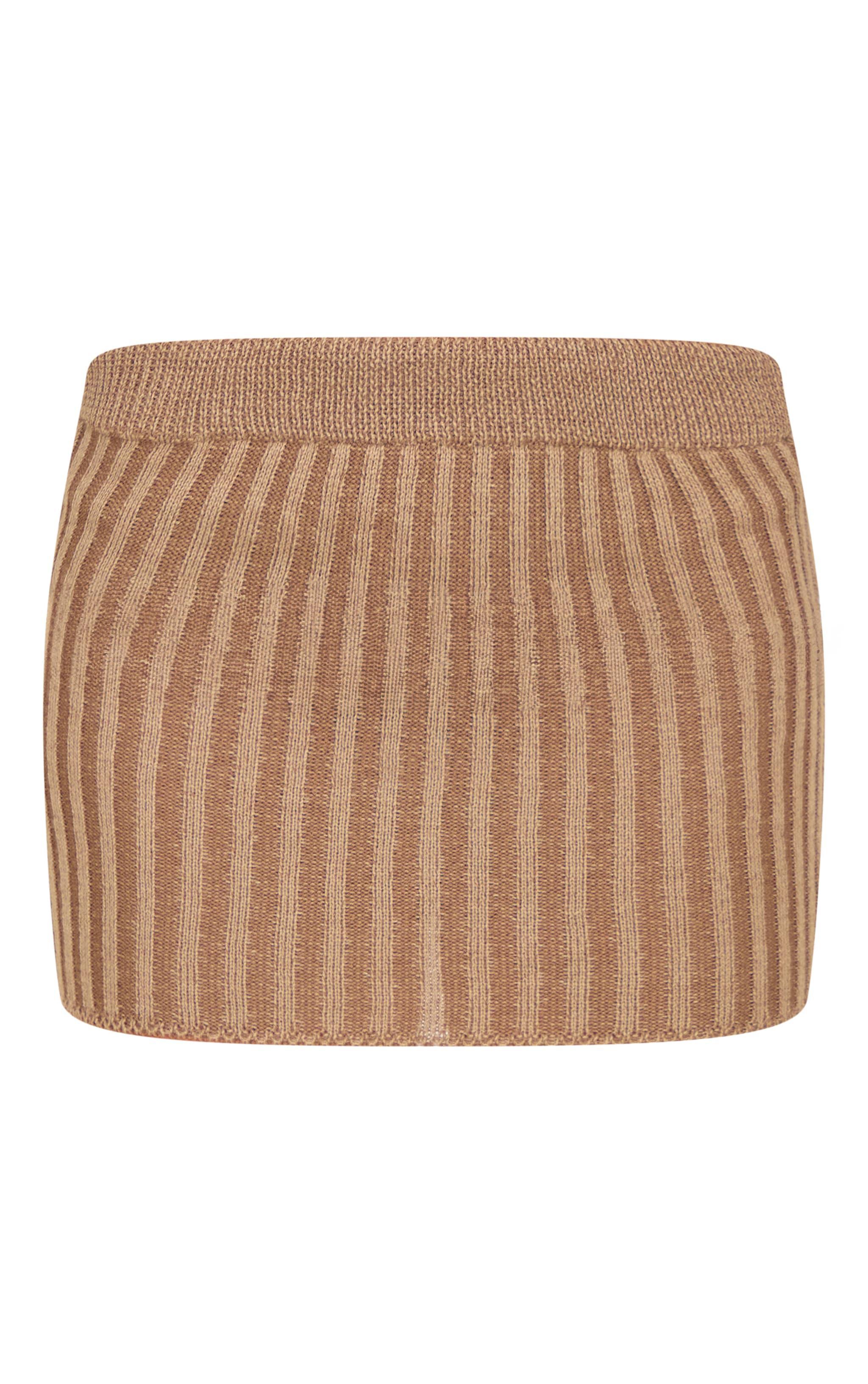 Chocolate Two Tone Knitted Mini Skirt Product Image