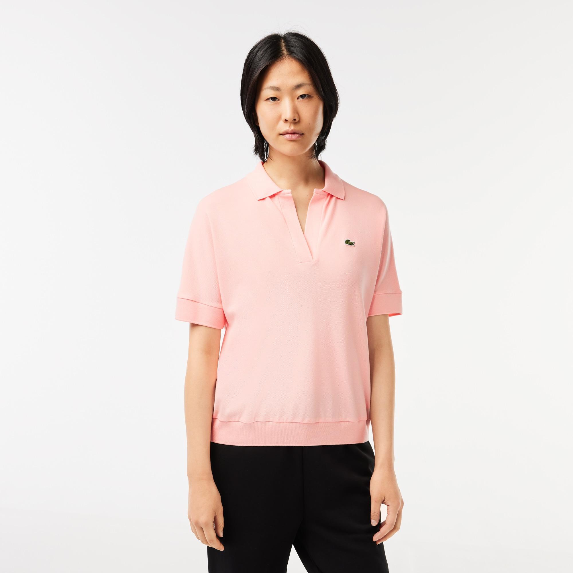 Open Neck Fluid Piqué Polo Shirt Product Image