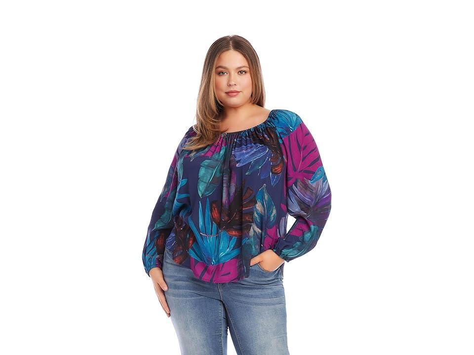 Karen Kane Blouson Sleeve Peasant Top (Print) Women's Clothing Product Image