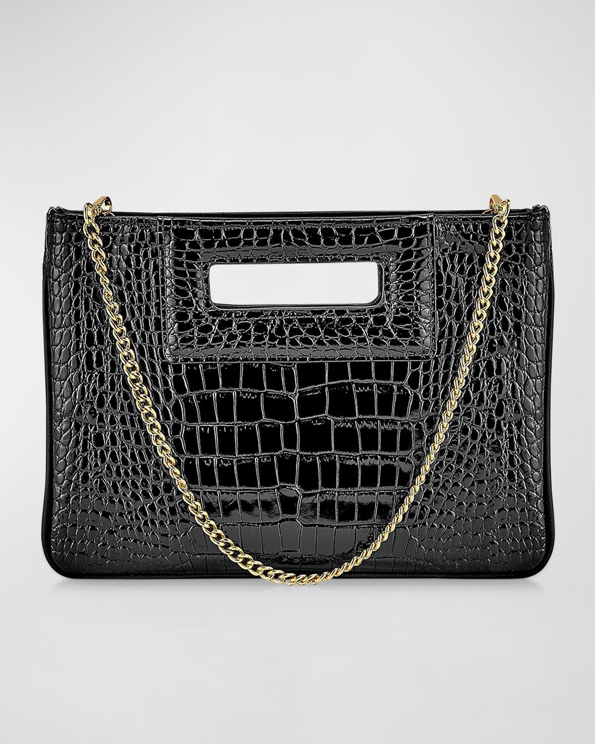 Womens Willa Crocodile-Embossed Leather Clutch-On-Chain Product Image