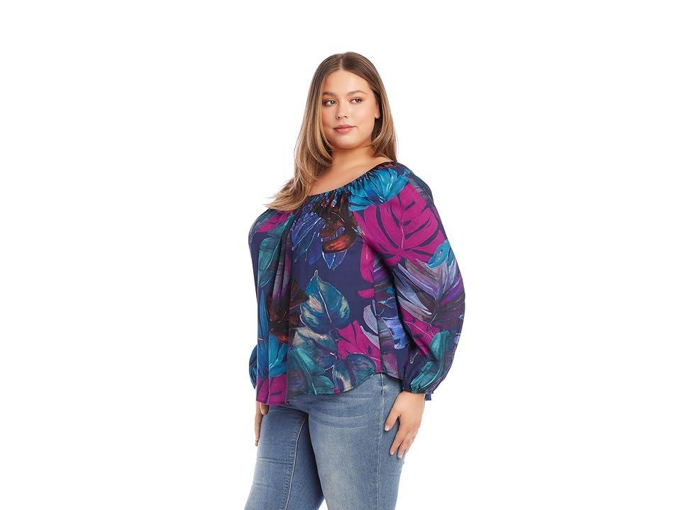 Karen Kane Blouson Sleeve Peasant Top (Print) Women's Clothing Product Image