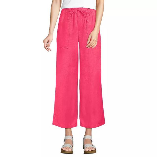 Womens Lands End High-Rise Pull-On Drawstring Linen Wide-Leg Cropped Pants Product Image