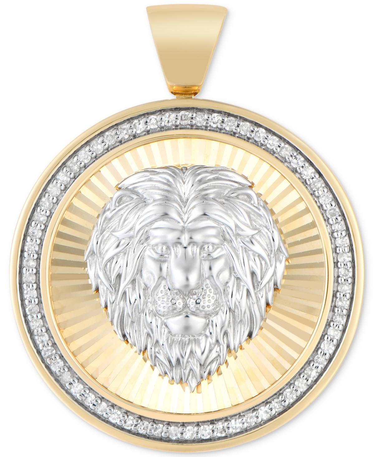 Mens Diamond Lion Sunray Disc Pendant (1/4 ct. t.w.) in 10k Gold Product Image