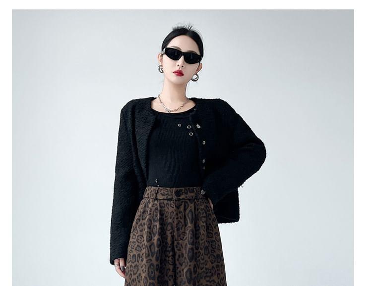 High Waist Leopard Print Wide Leg Pants Product Image