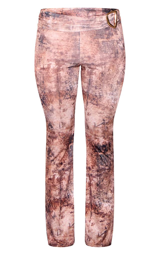 Multi Muted Snake Print Foldover Metal Detail Skinny Flare Pants Product Image