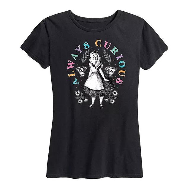 Disneys Alice in Wonderland Womens Always Curious Graphic Tee, Girls Heather Grey Product Image