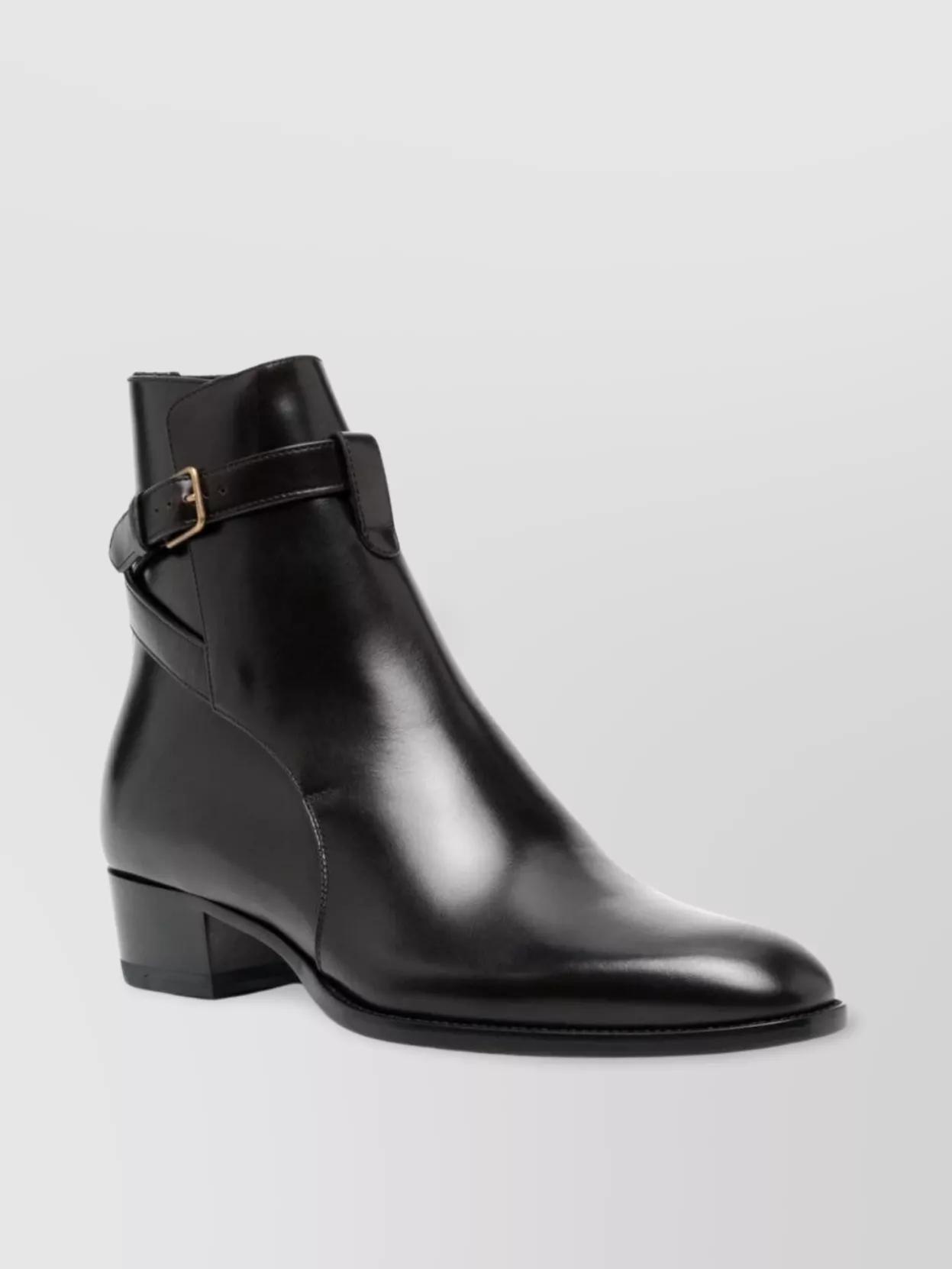 Block Heel Calf Leather Ankle Boots In Black Product Image