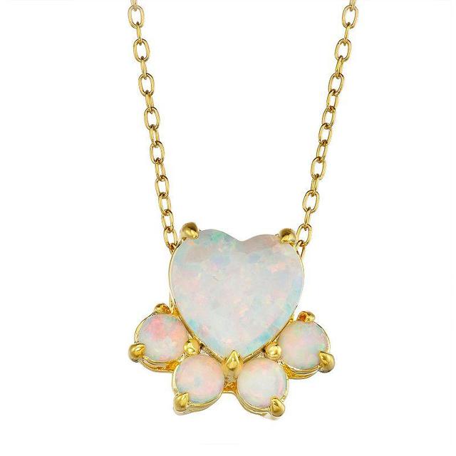 14k Gold Over Silver Lab-Created White Opal Dog Paw Pendant Necklace, Womens Gold Tone Product Image