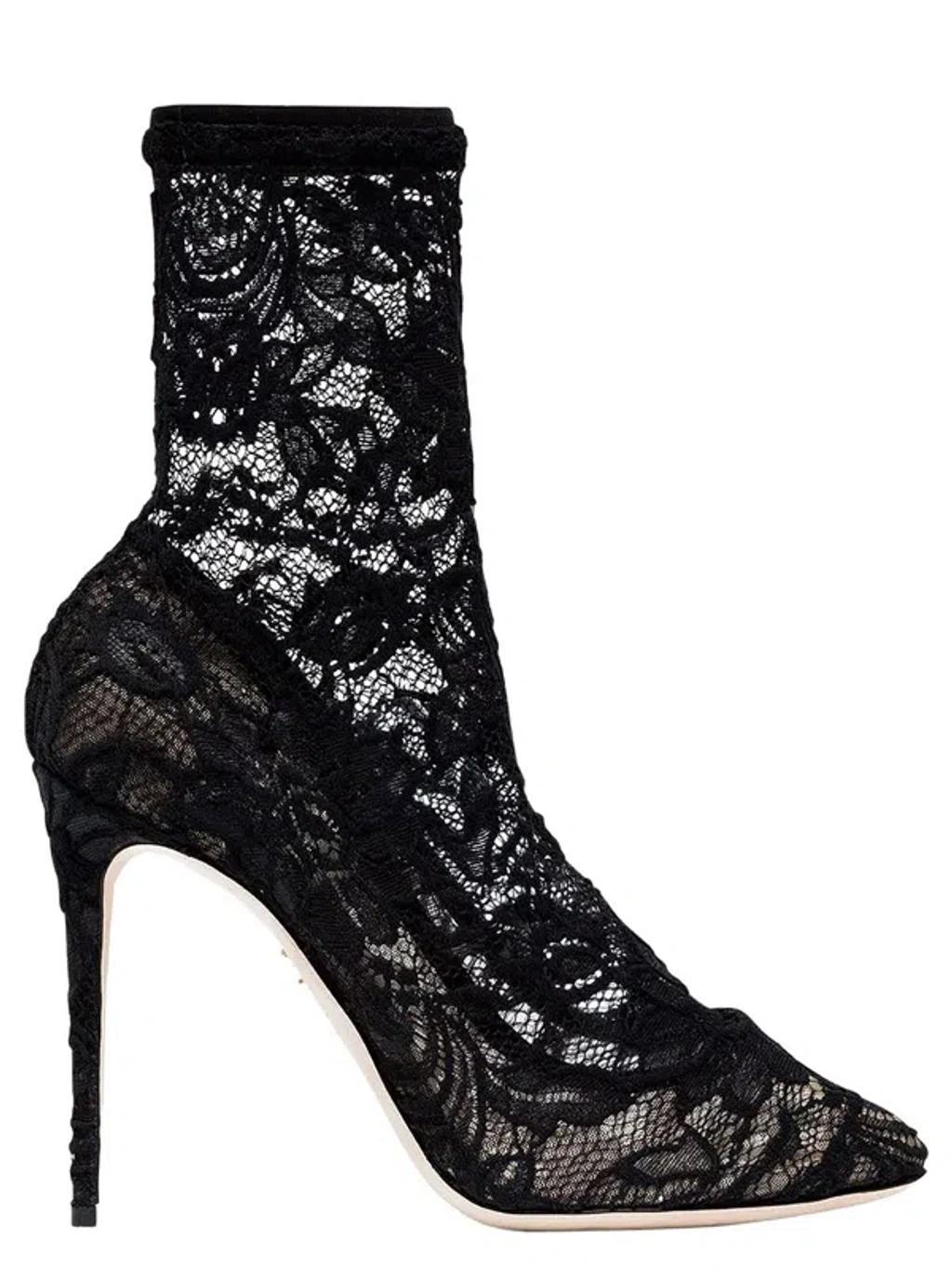 Black Pointed Boots In Chaintilly Lace Woman product image