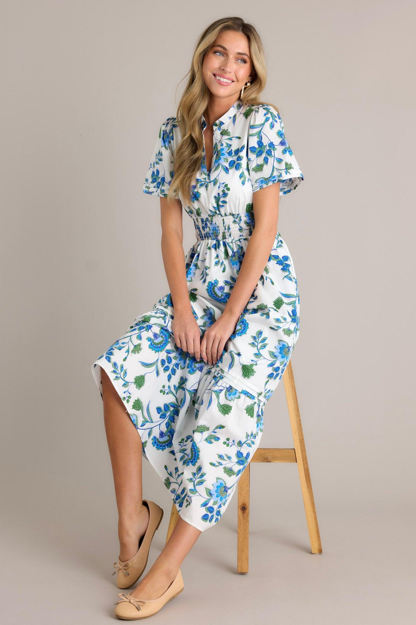 Only Bliss 100% Cotton Blue Floral Maxi Shirt Dress Product Image