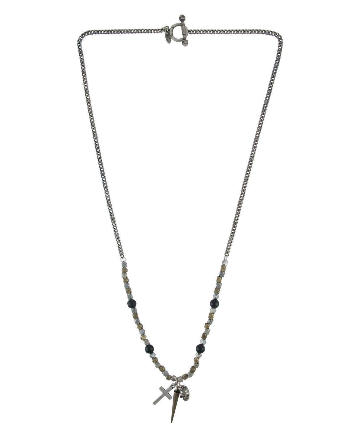 Mr Ettika Mixed Metal Faceted Bead Necklace with Spike, Cross and Skull Charms Product Image