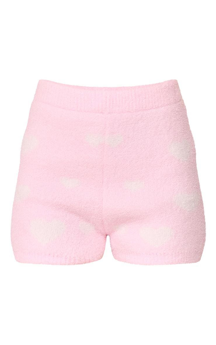 Pink Heart Detail Fluffy Knit Shorts Product Image