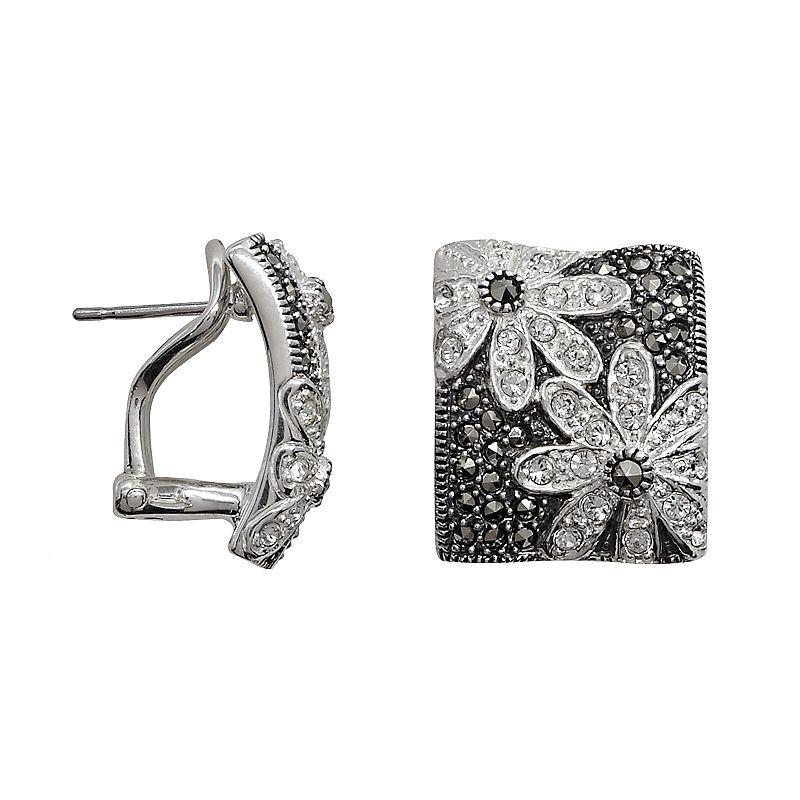 Lavish by TJM Sterling Silver Crystal Flower Square Stud Earrings, Womens, Grey Product Image