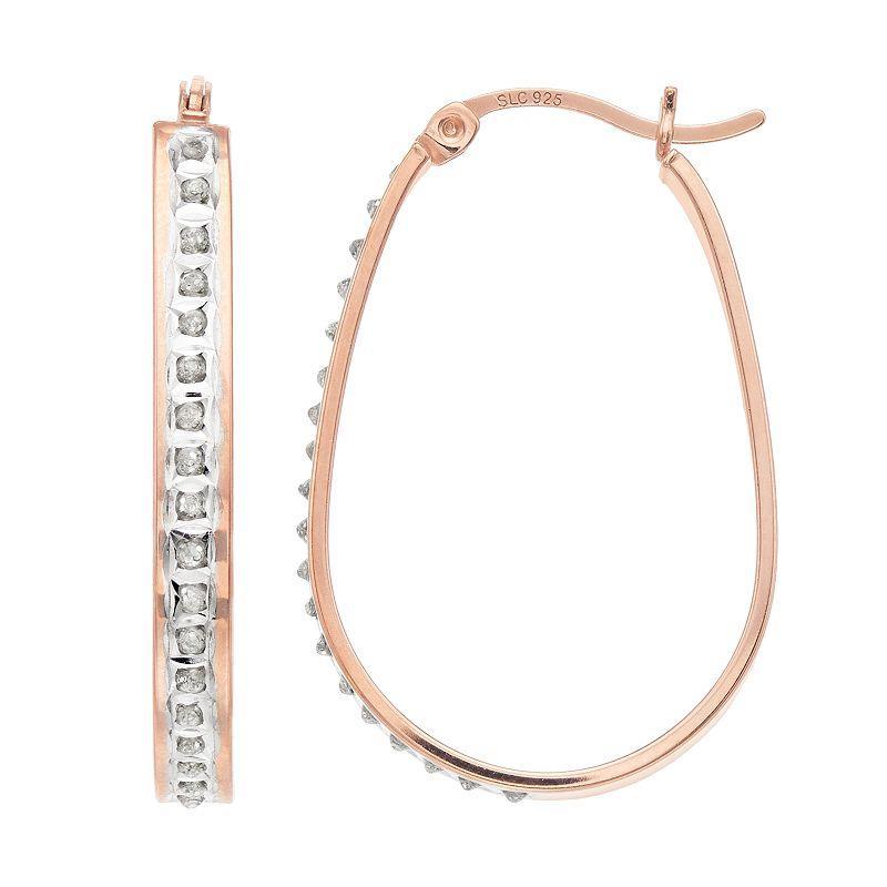 18k Rose Gold Over Silver Diamond Mystique Oval Hoop Earrings, Womens, Pink Product Image