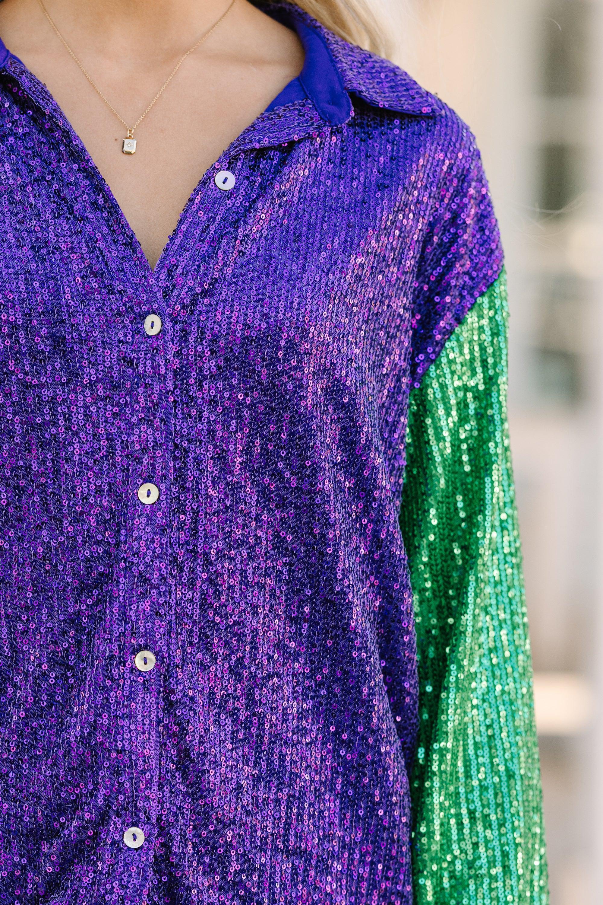 Let The Good Times Roll Purple Sequin Blouse Female Product Image