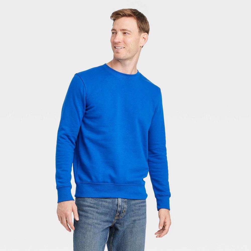 Mens Regular Fit Crewneck Pullover Sweatshirt - Goodfellow & Co Blue L Product Image