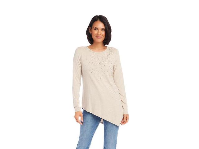 Karen Kane Embellished Asymmetric Top (Oatmeal) Women's Clothing Product Image