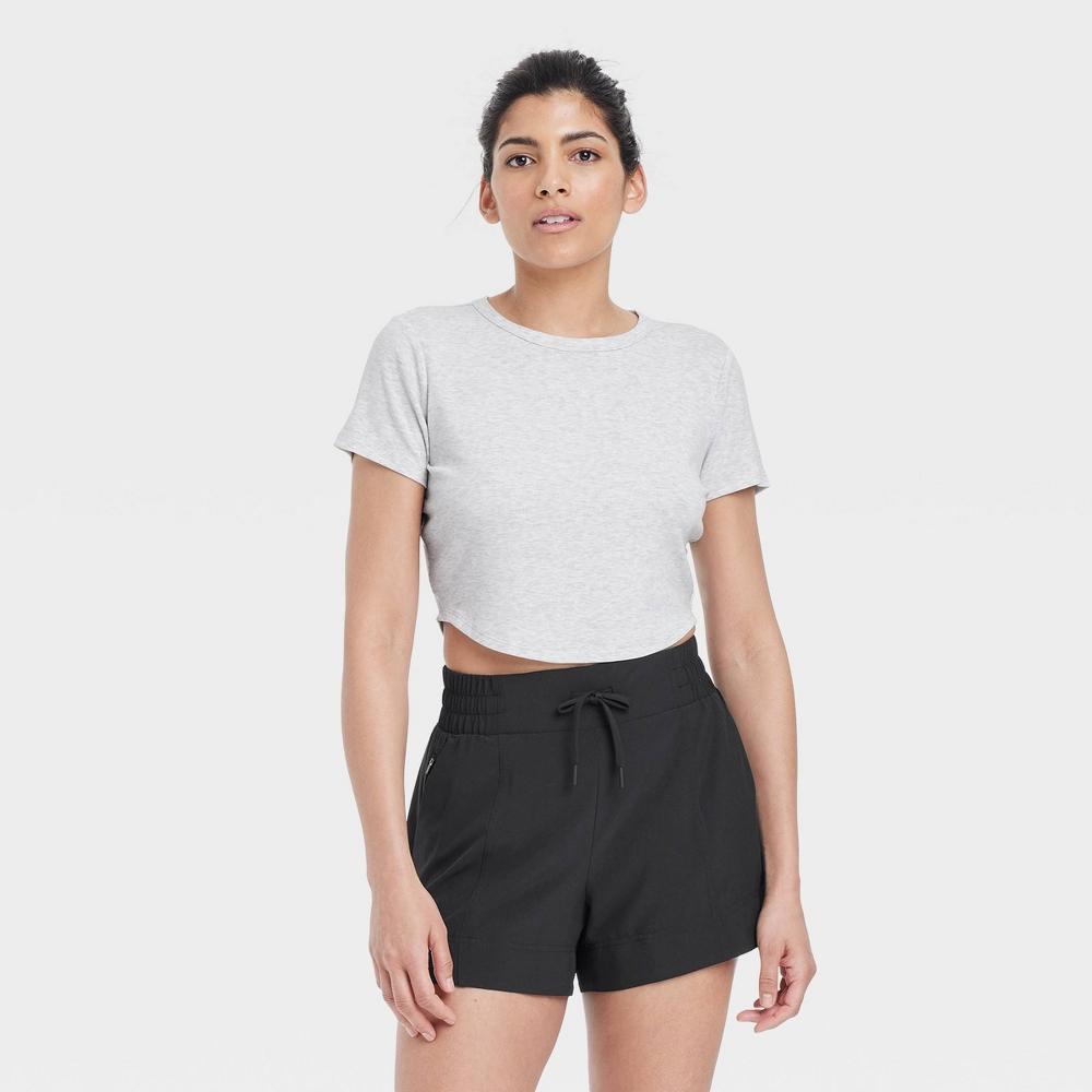 Womens Modal Rib Cropped Short Sleeve Shirt - All In Motion Heathered XS product image