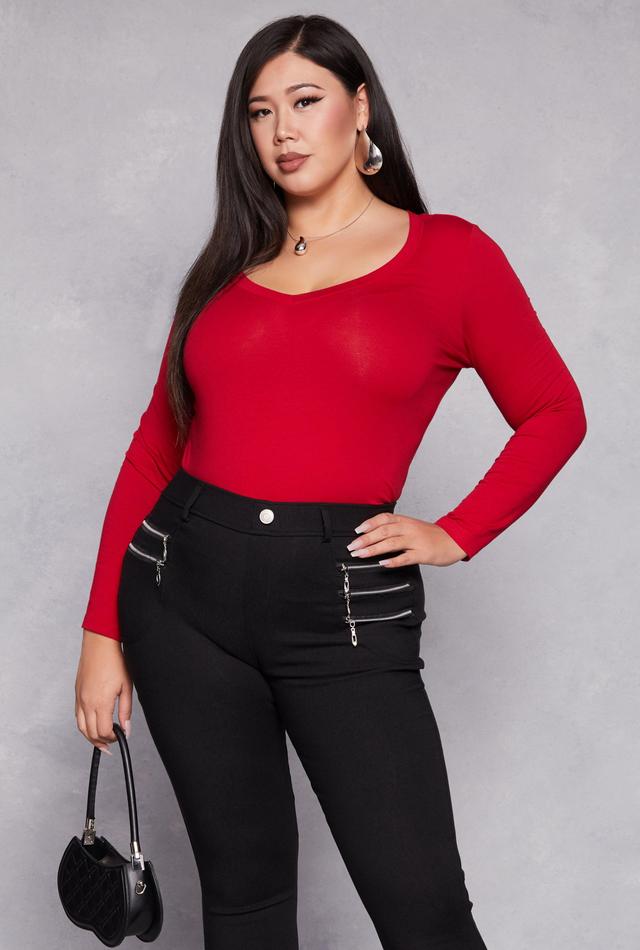 Womens Plus Size Basic Long Sleeve V Neck Tee Product Image