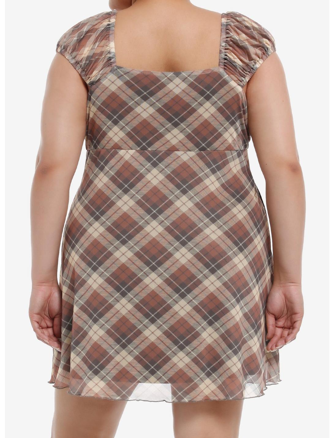 Sweet Society Brown Plaid Rose Babydoll Dress Plus Size Product Image