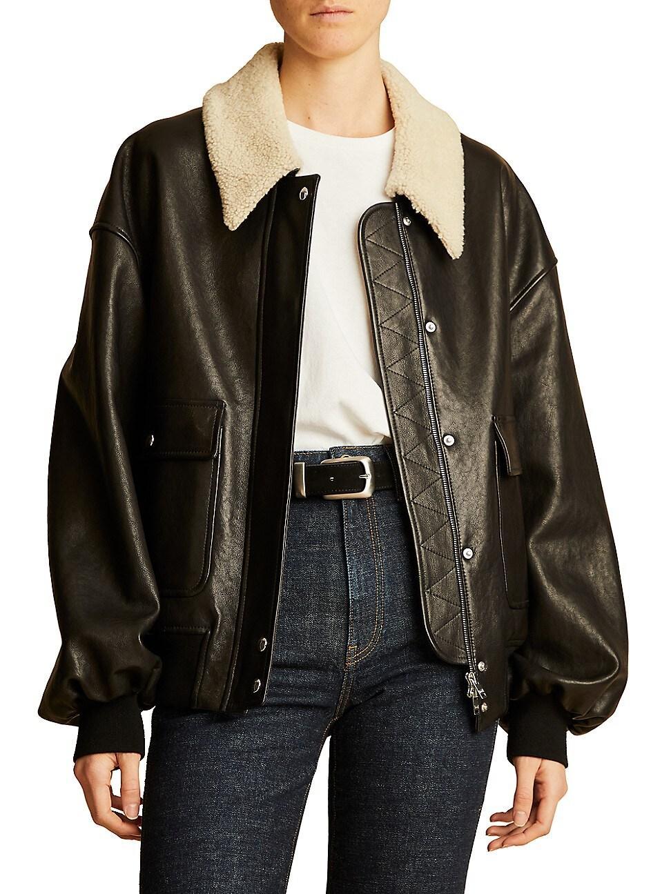 Womens Shellar Oversized Leather & Lambskin Shearling Jacket Product Image