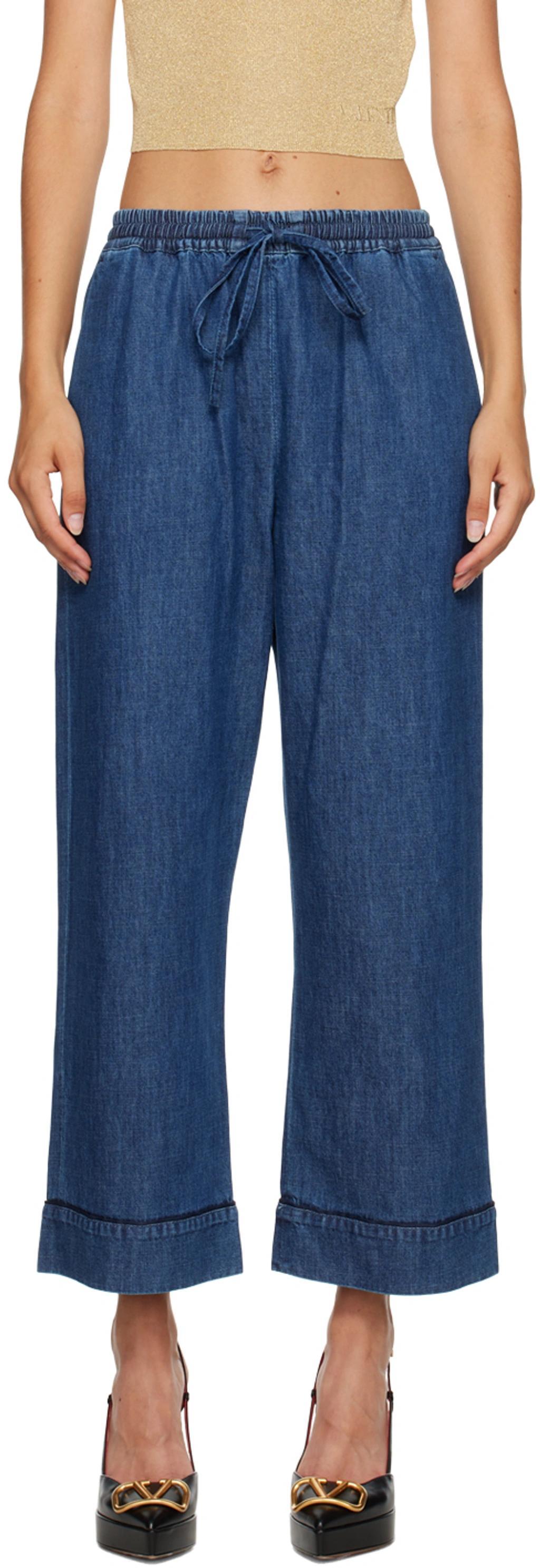 Drawstring Straight-leg Cropped Trousers In 558 Medium Blue Deni Product Image