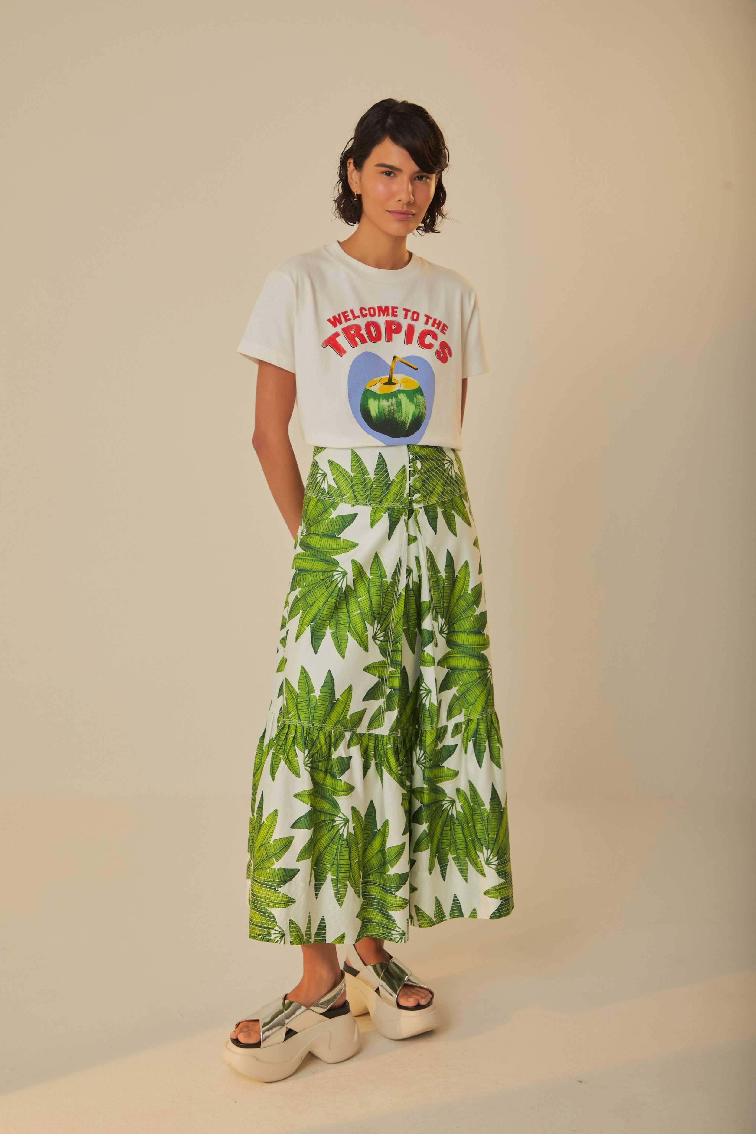 Off-White Palm Fan Organic Cotton Maxi Skirt Product Image