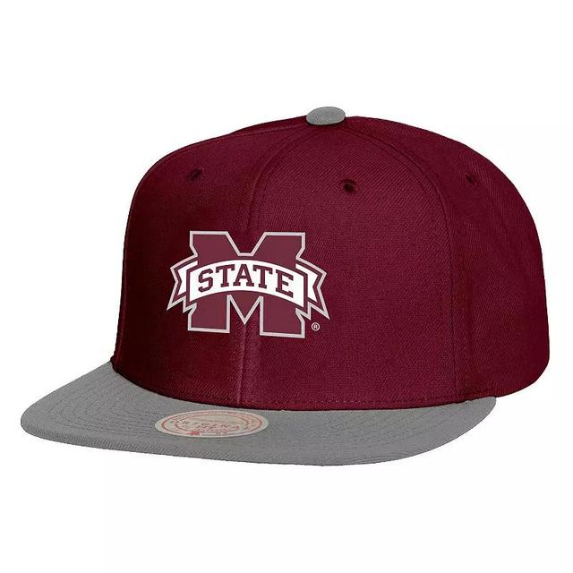 Mens Mitchell & Ness Maroon/Gray Mississippi State Bulldogs 2-Tone 2.0 Snapback Hat Product Image