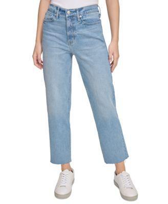 Calvin Klein Jeans Womens Raw-Hem Straight-Leg Denim Jeans Product Image