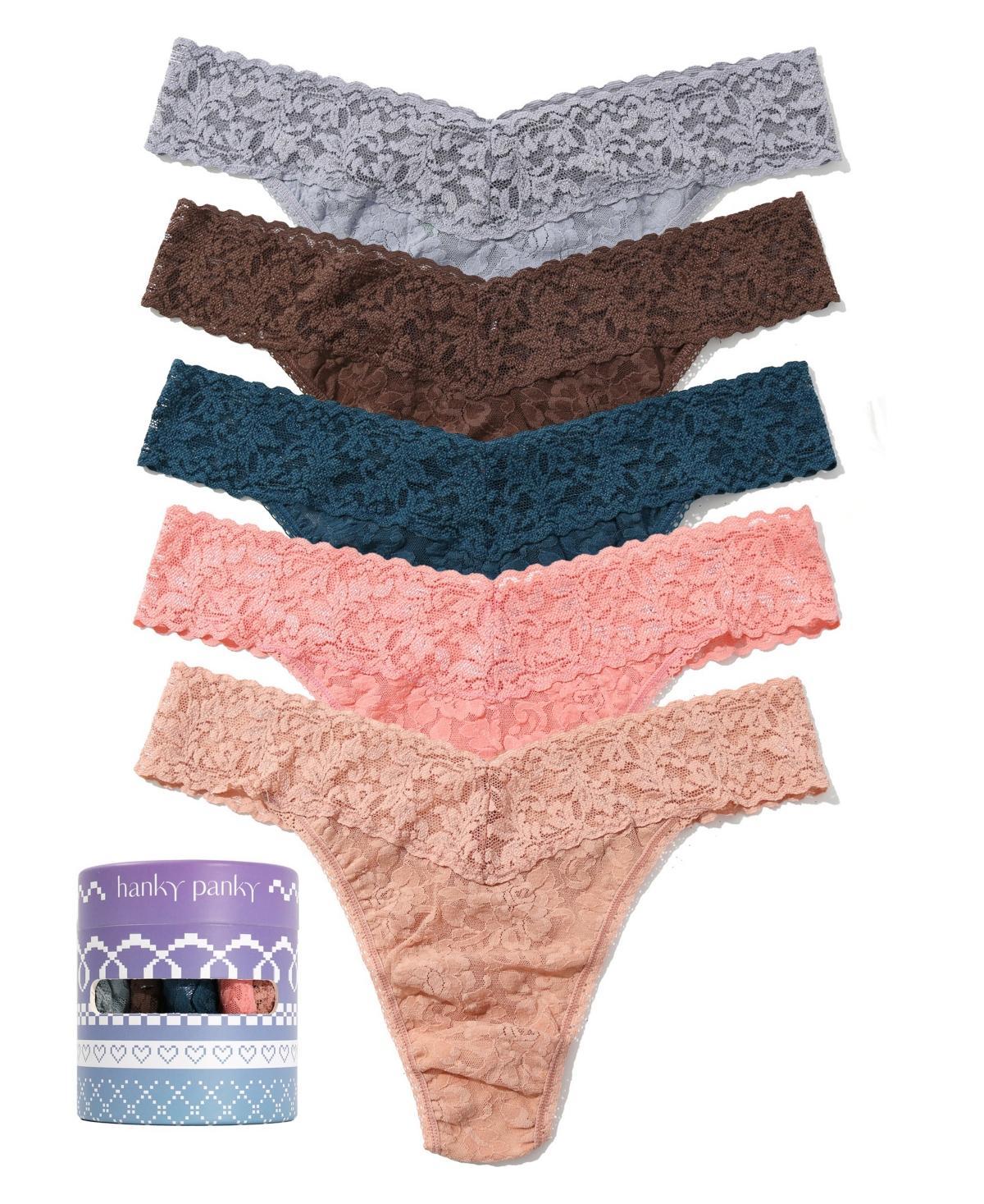 Hanky Panky Signature Lace Original Rise Thong 5 Pack (Pink Ruby/Sea Blue/Dark Teal/Bright Amethyst/Water Lily) Women's Underwear Product Image