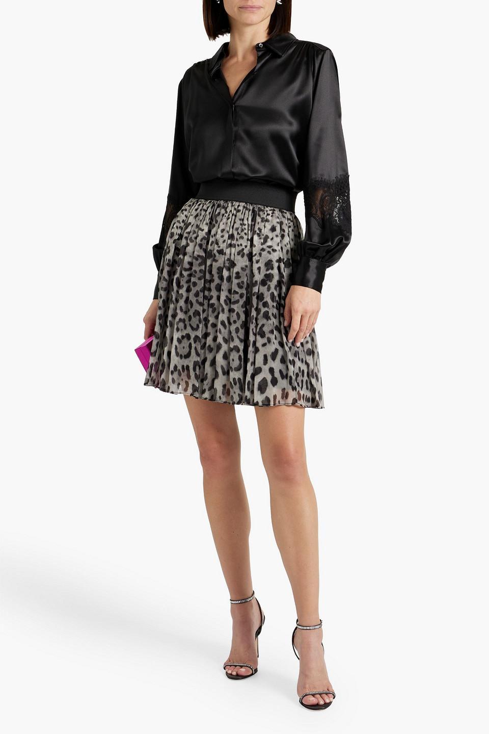 Pleated Leopard-print Silk-chiffon Mini Skirt In Black Product Image