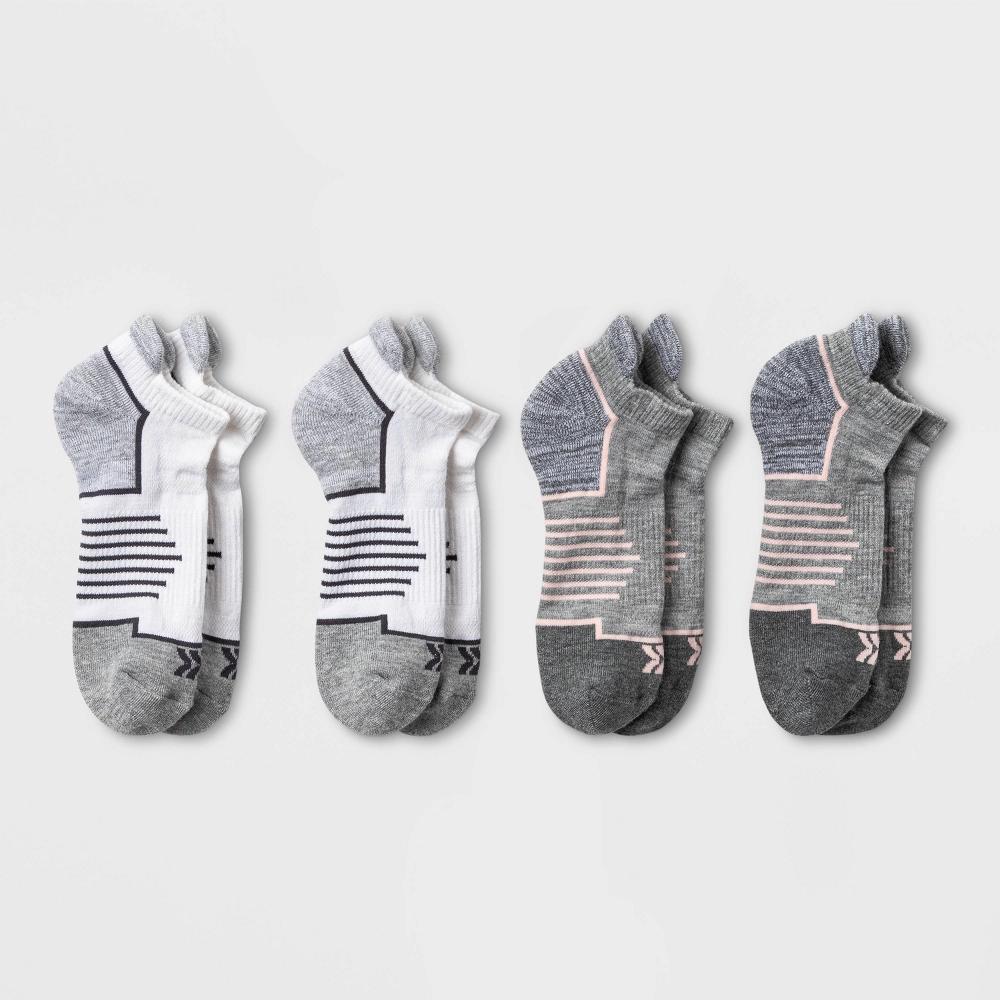 Womens Active Accents Cushioned 4pk No Show Tab Athletic Socks - All in Motion - Gray/White 4-10 Product Image