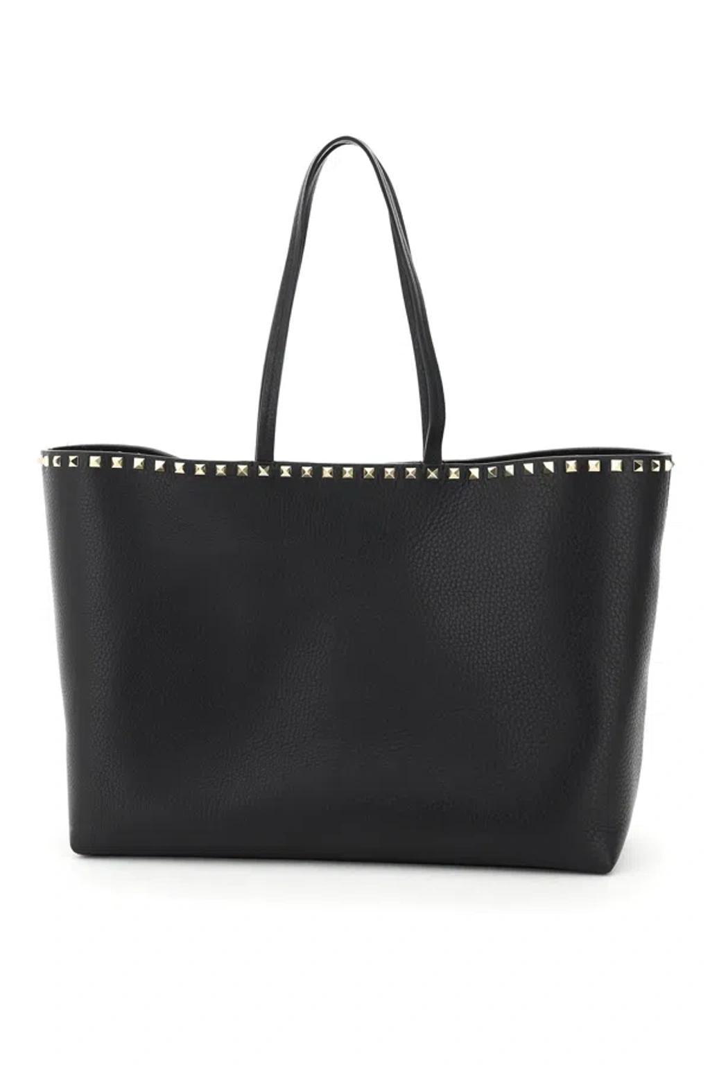 VALENTINO GARAVANI Rockstud Grainy Calfskin Tote Bag Woman Black Uni Product Image