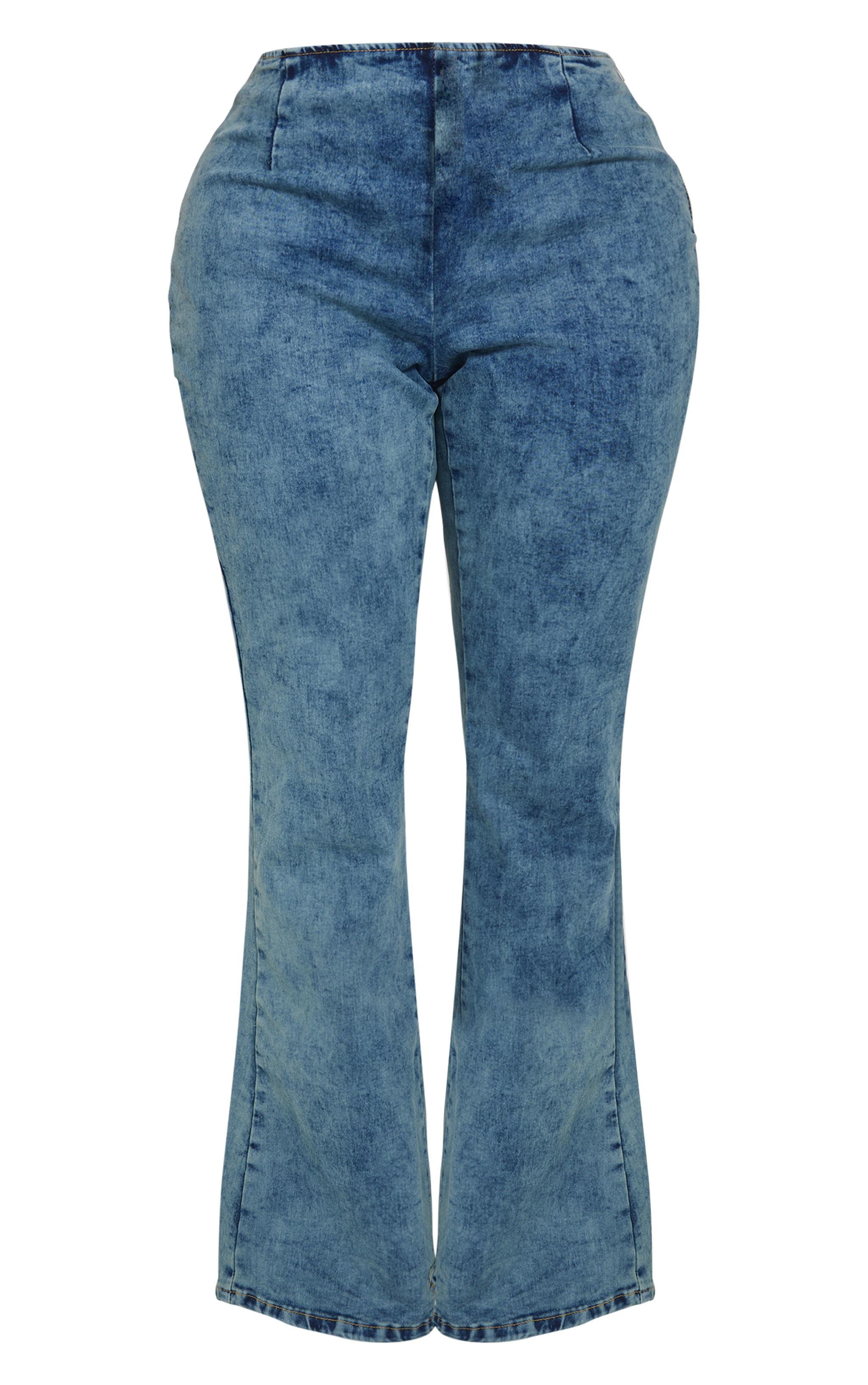 Shape Light Blue Wash Denim Lace Up Front Flare Jeans Product Image