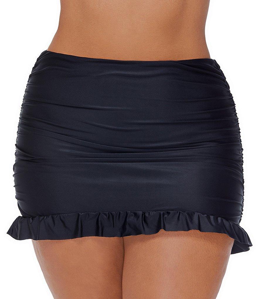 Raisins Curve Plus Size Echo Solid High Waist Ruffle Skirt Swim Bottom Product Image