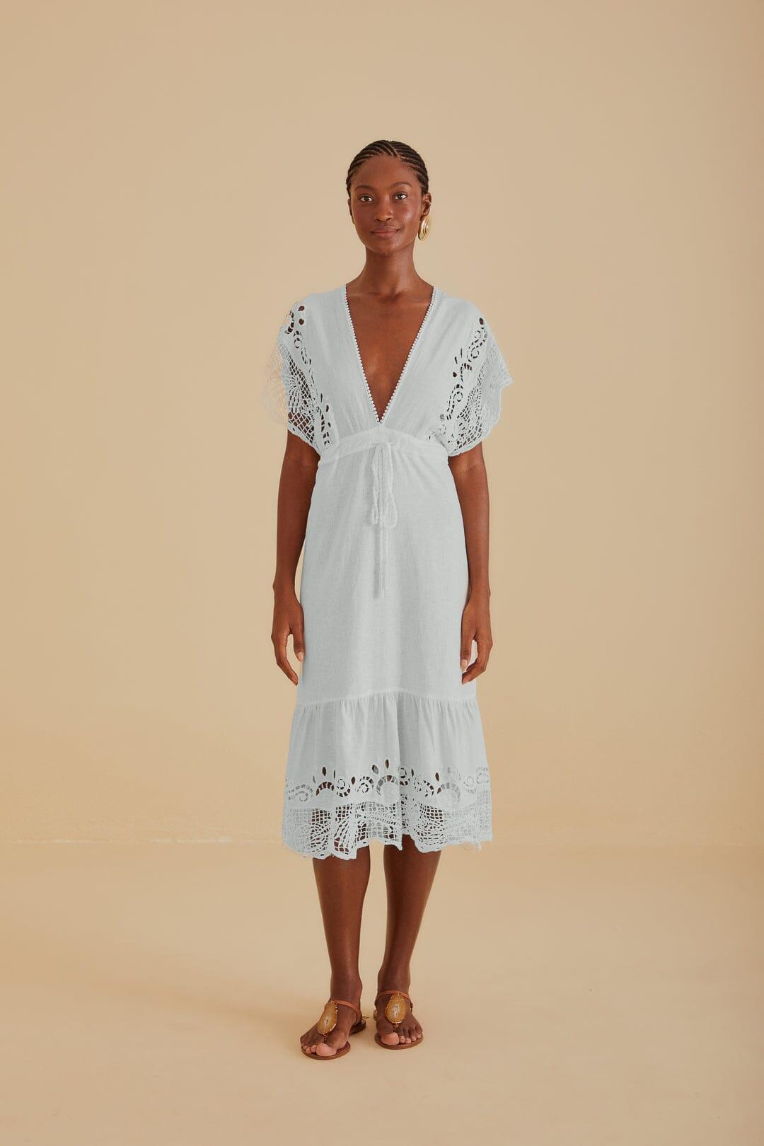 Off-White Embroidered Guipure Euroflax™ Premium Linen Midi Dress Product Image