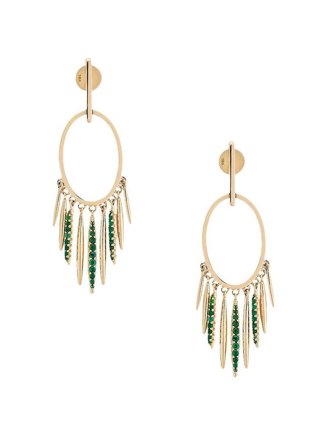 Womens Grass 18K Yellow Gold & Emerald Sunset Leaves Drop Hoop Earrings Product Image