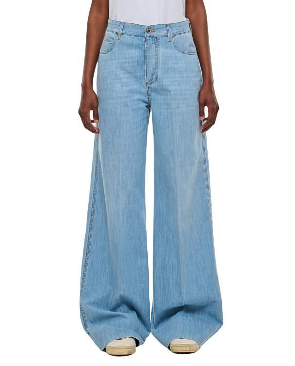 Bleached Light Wide Leg Denim Pants In Blue Product Image